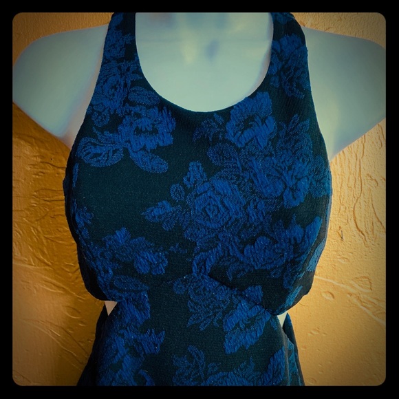 Vintage Blue/Black Cut Out Skater Dress - Picture 1 of 7